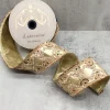 Aldik Home Christmas Ribbon & Fabric<Jewel Sequin Floral Diamond Pattern 2.5 in. x 5 yd. Gold W/ Metallic Dupion