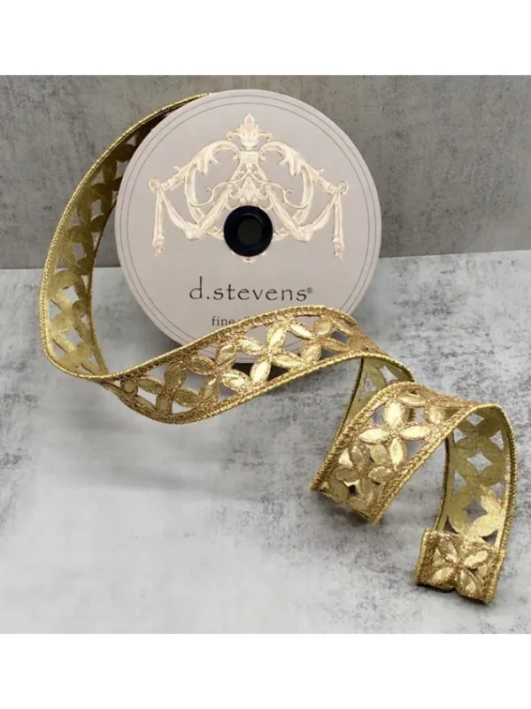 Aldik Home Christmas Ribbon & Fabric<Metallic Floral 1.5 in. x 10 yd. Gold