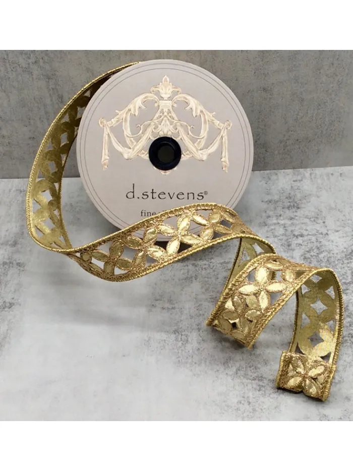 metallic_floral__in_x__yd_0.webp Aldik Home Christmas Ribbon & Fabric<Metallic Floral 1.5 in. x 10 yd. Gold