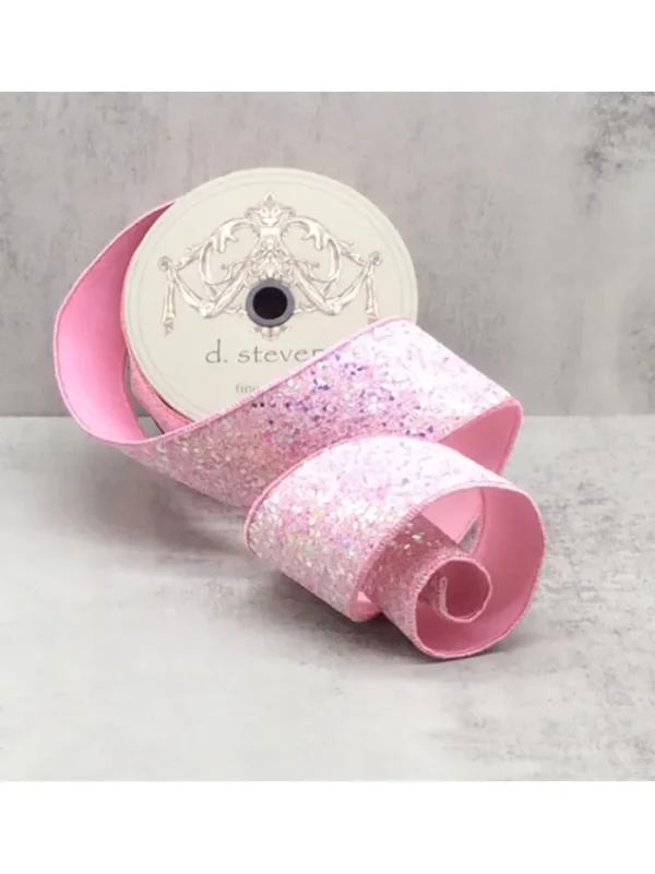 Aldik Home Christmas Ribbon & Fabric<Sugar Plum Glitter Cotton Candy 2.5 in. x 10 yd. Pink