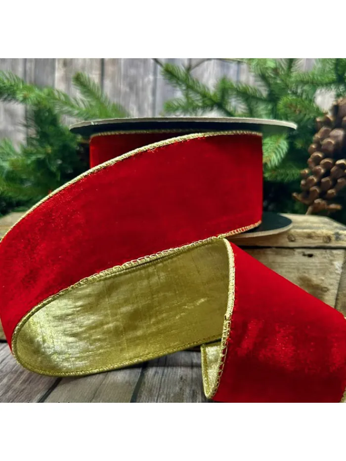 velvet__in_x__yd_red_w_go_0.webp Aldik Home Christmas Ribbon & Fabric<Velvet 2.5 in. x 10 yd. Red w/ Gold Back