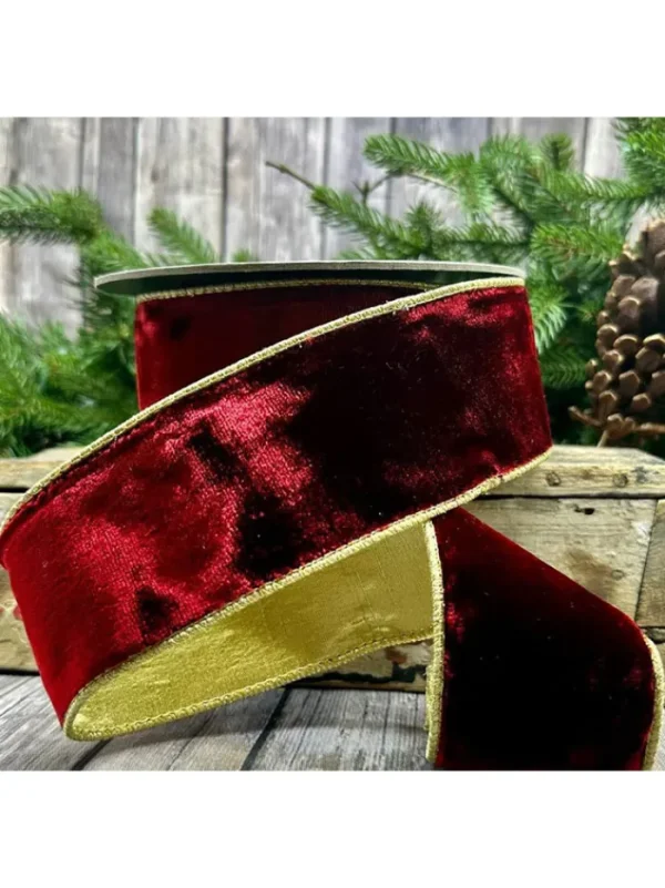 Aldik Home Christmas Ribbon & Fabric<Velvet 2.5 in. x 10 yd. Ruby w/ Gold Back