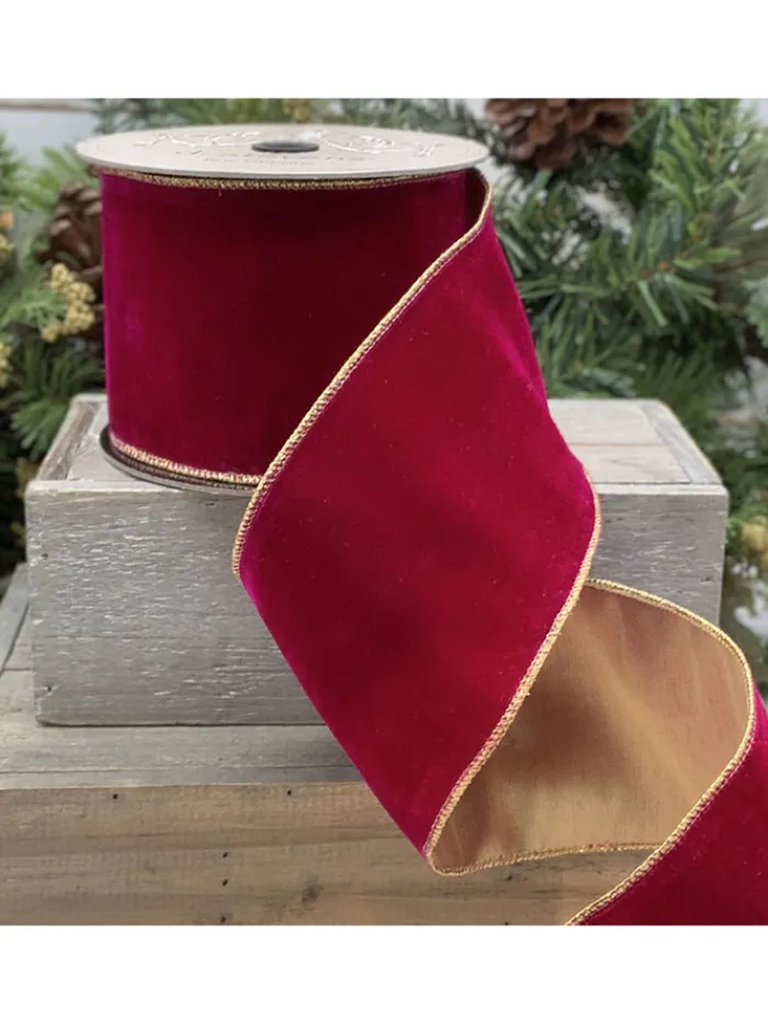 velvet_vintage_french__in_0.webp Aldik Home Christmas Ribbon & Fabric<Velvet Vintage French 4 in. x 10 yd. Fuchsia Metallic Back